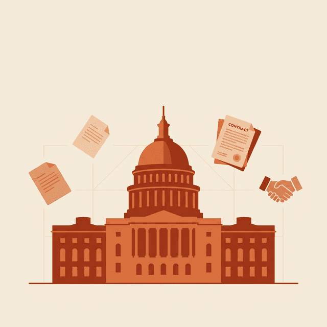 Government building with contracts and documents